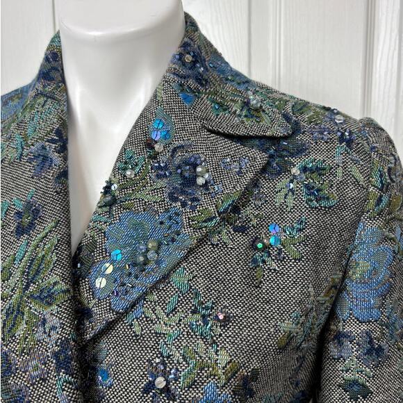 Lovely by Mitchell Gross Women's Blue Floral Tweed Embellished Blazer Size 6 NWT - Picture 2 of 10